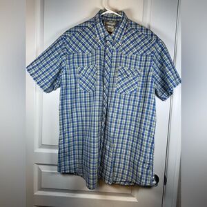 Wrangler Wrancher Western Pearl Snap Front Plaid Button Shirt Size XLT EUC #5945